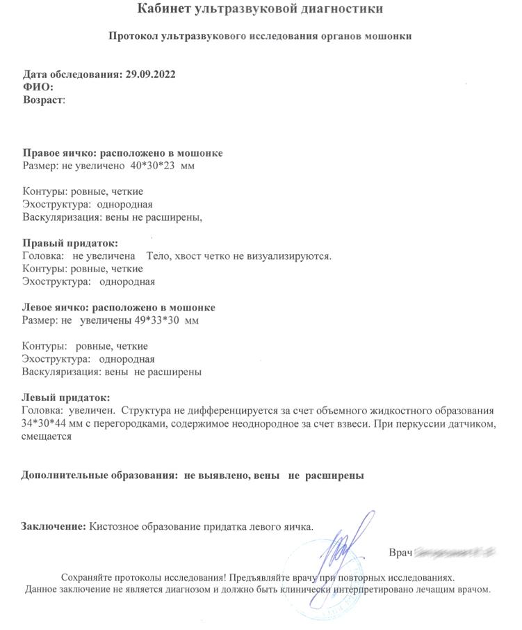 узи мошонки киста яичка