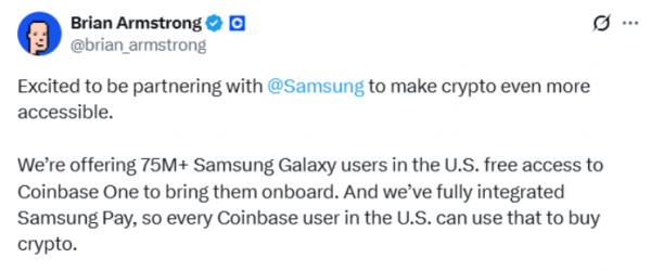 
                    Владельцы смартфонов Galaxy смогут покупать криптовалюту через Samsung Wallet                